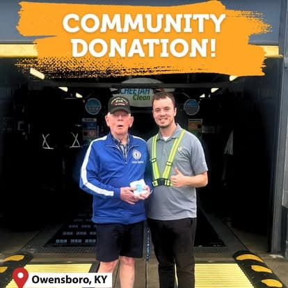 Presenting a donation check to a local nonprofit